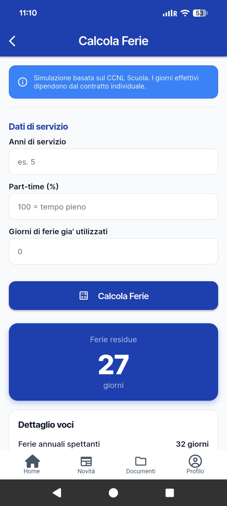 Calcolo ferie